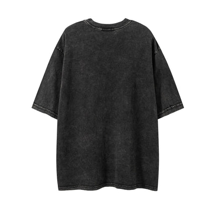 Washed Skull Print Cotton Short Sleeve T-Shirt WN25698