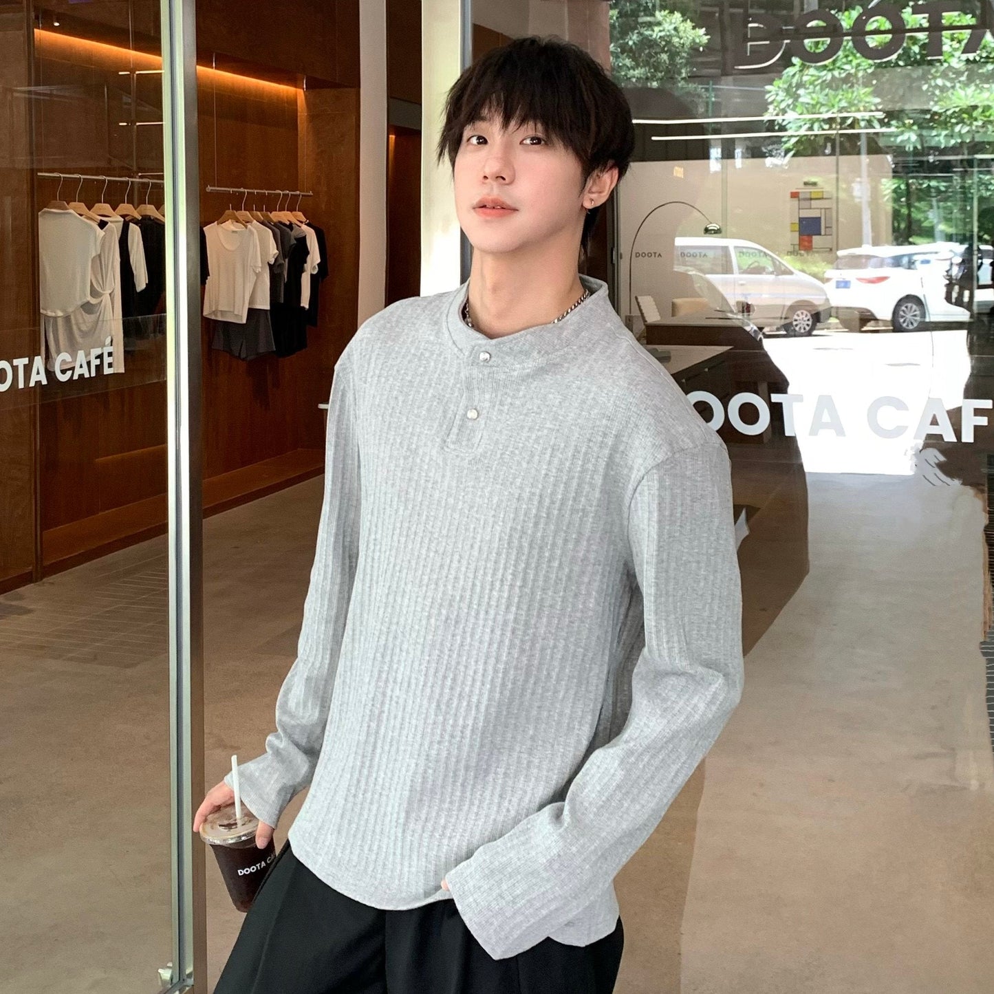 Rib Button Long Sleeve T-Shirt WN25300