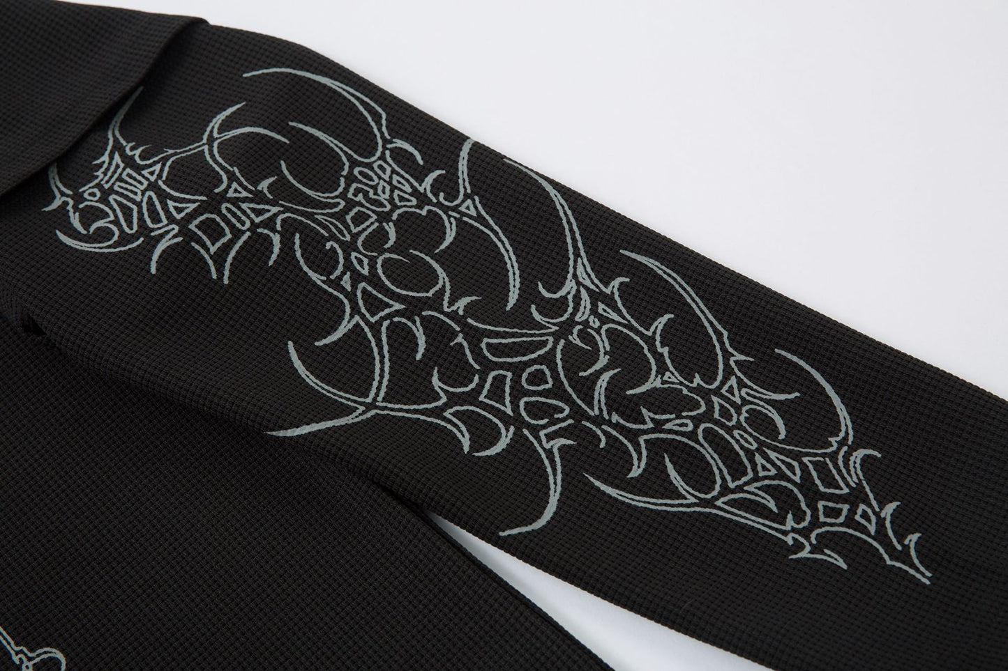PU Leather Collar Thorn Print Fake Layered Long Sleeve Polo Shirt WN25550