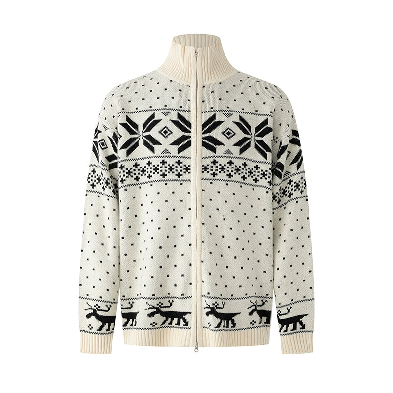 Snowflake Zipper Stand Neck Knit Sweater WN22102