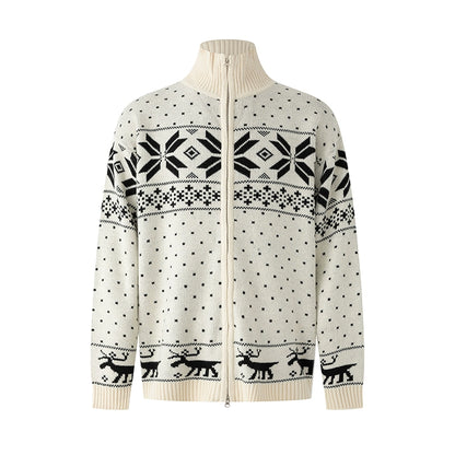 Snowflake Zipper Stand Neck Knit Sweater WN22102