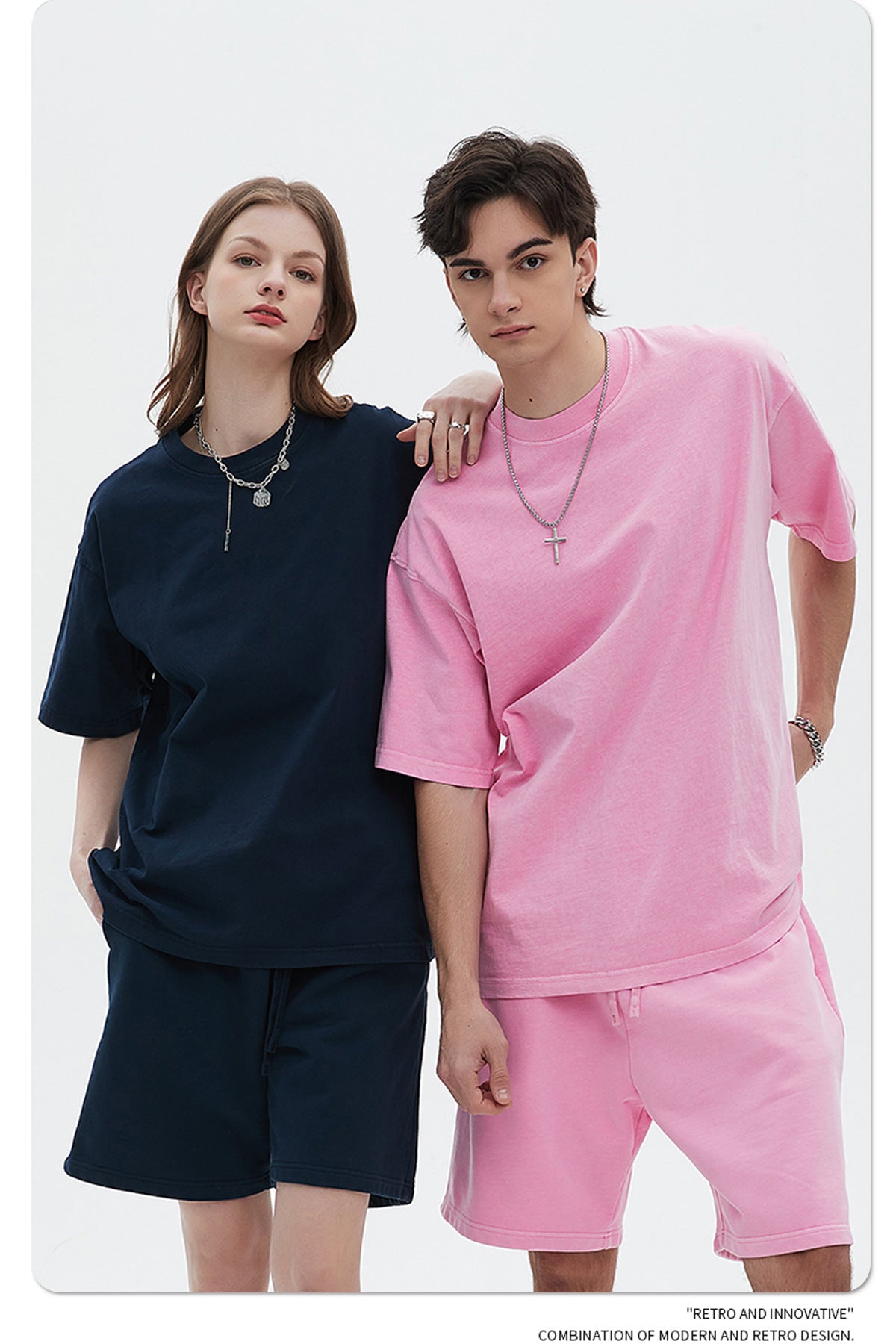 Oversize Washed Short-sleeve-T-shirt & Washed Short Sweatpants Setup WN6633-K