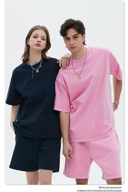 Oversize Washed Short-sleeve-T-shirt & Washed Short Sweatpants Setup WN6633-K