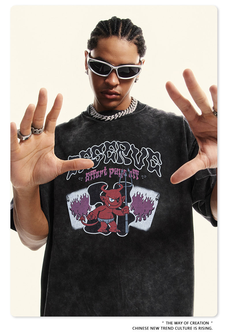 Washed Print Oversize Short-sleeve T-shirt WN6381