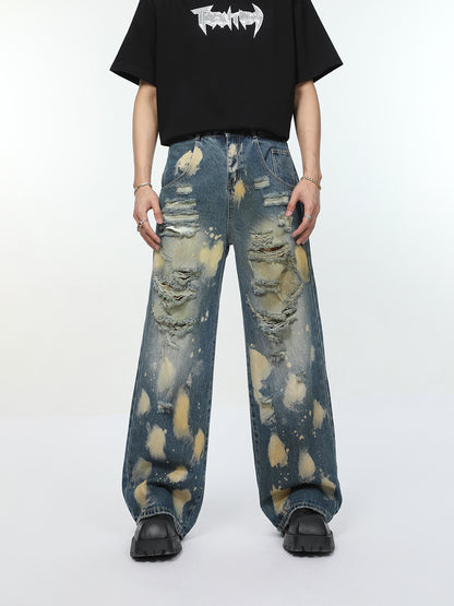 Damage Wide-Leg Straight Denim Jeans WN7317