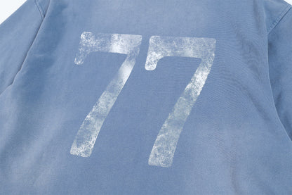 Washed Letter Rhinestone Design Damage Hoodie WN25384