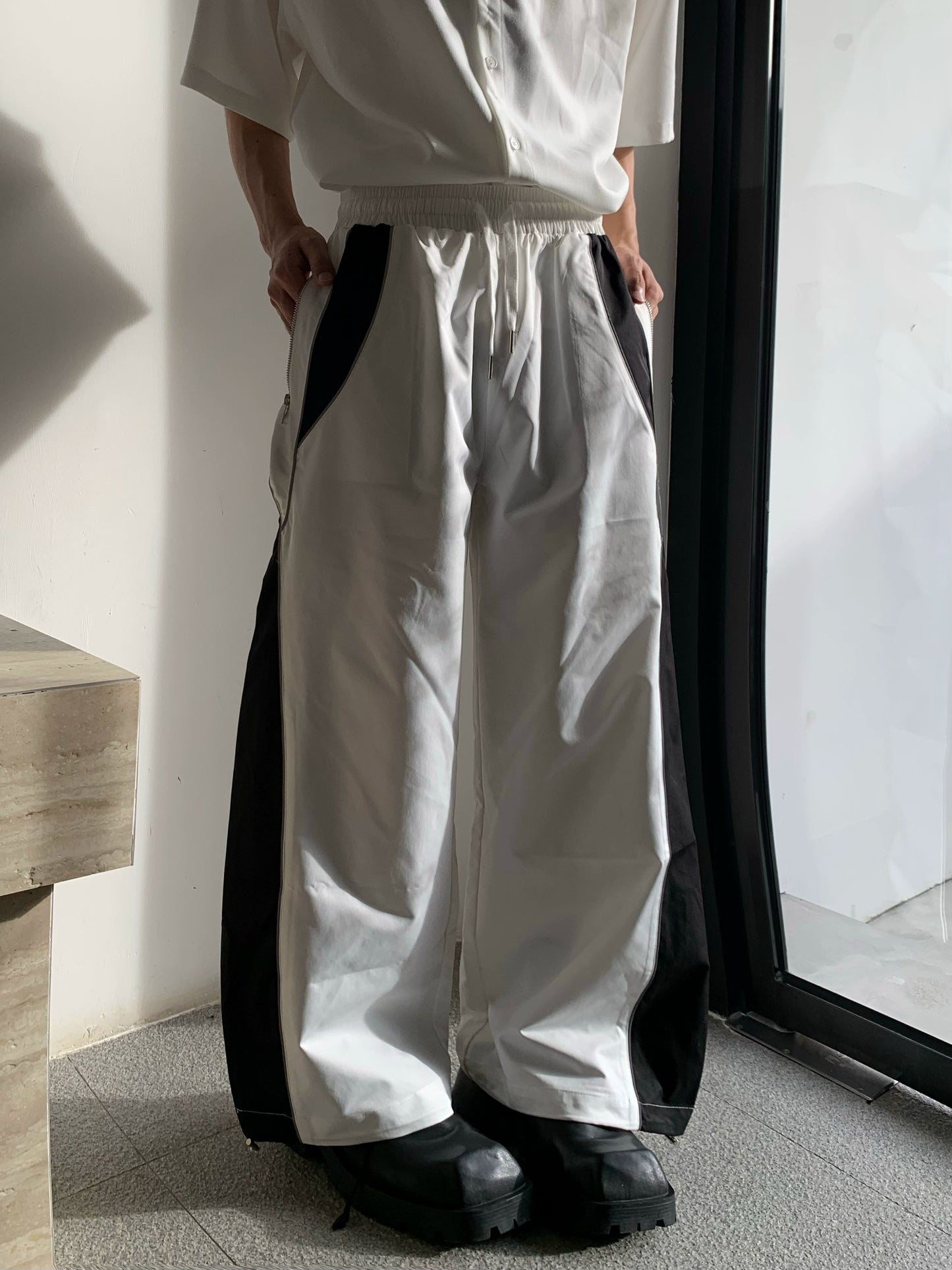 Reflective Patchwork Stand-Collar Jacket & Flare Pants Setup WN19757