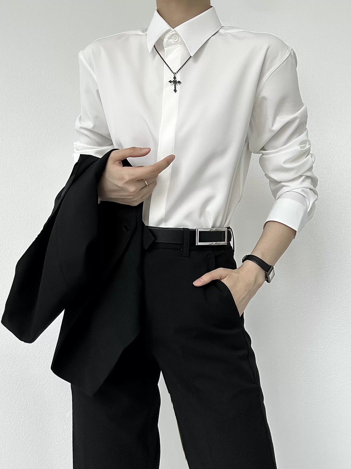 Drape Plain Long Sleeve Shirt WN19623