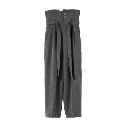 High Waist Adjustable Strap Belt Straight Trousers WN21626