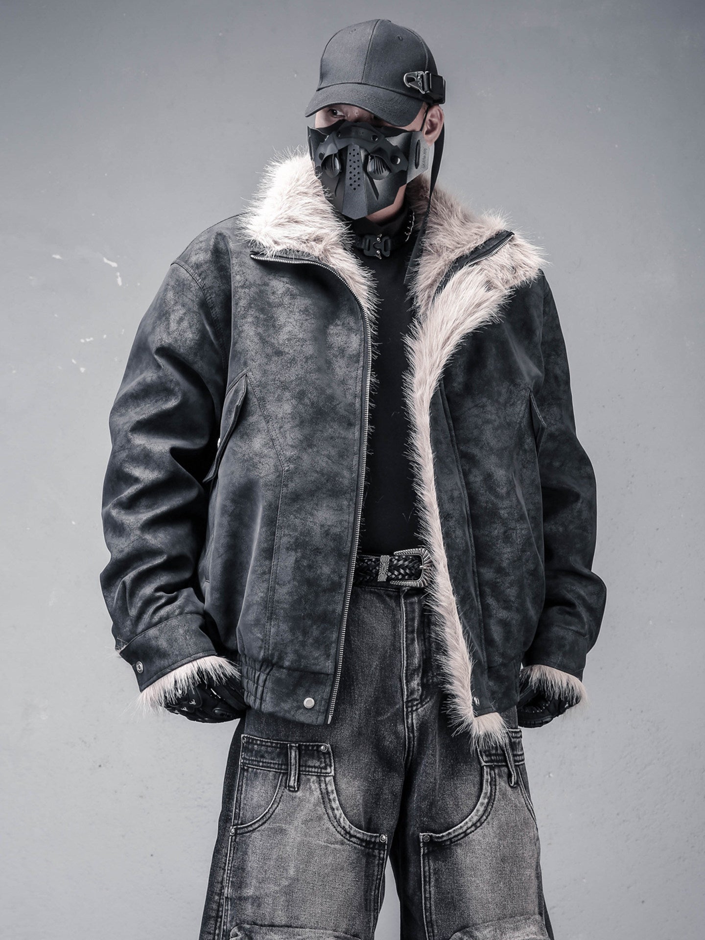 Fake Fur Collar Structural Suede Jacket WN22472