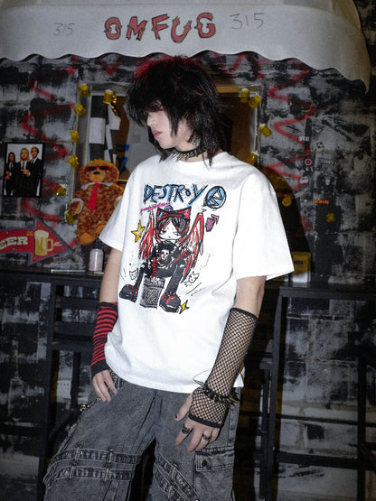 Graffiti Print Oversize Short Sleeve T-Shirt WN16019