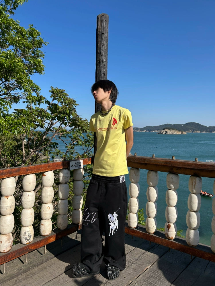 Horse Logo Embroidery Reversible Baggy Sweat Pants WN19065