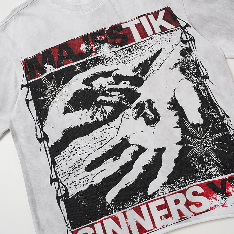 Washed Art Graphic Print Short Sleeve T-Shirt WN27822