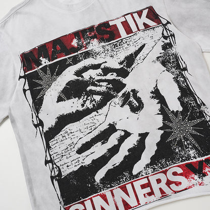 Washed Art Graphic Print Short Sleeve T-Shirt WN27822