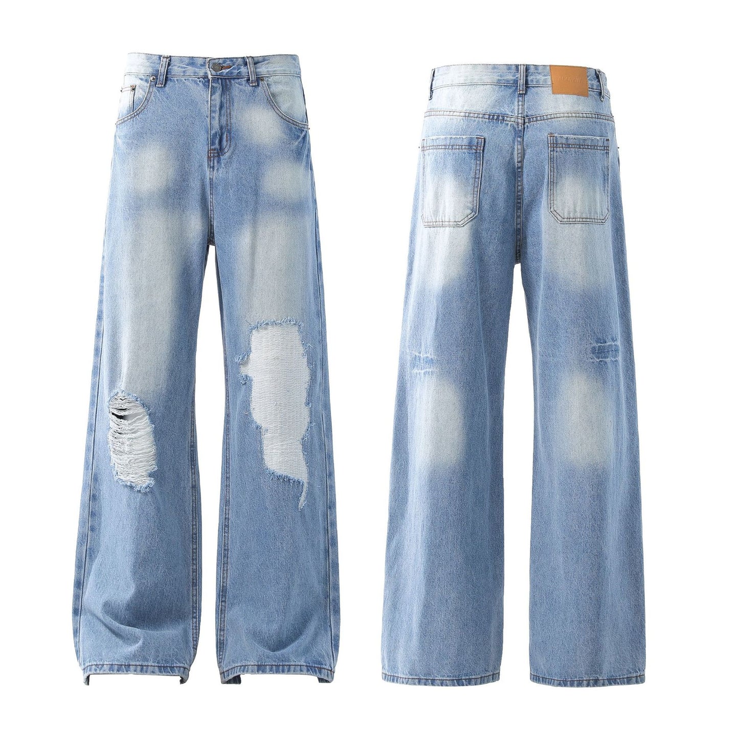 Washed Damage Wide Leg Flare Denim Jeans WN25862