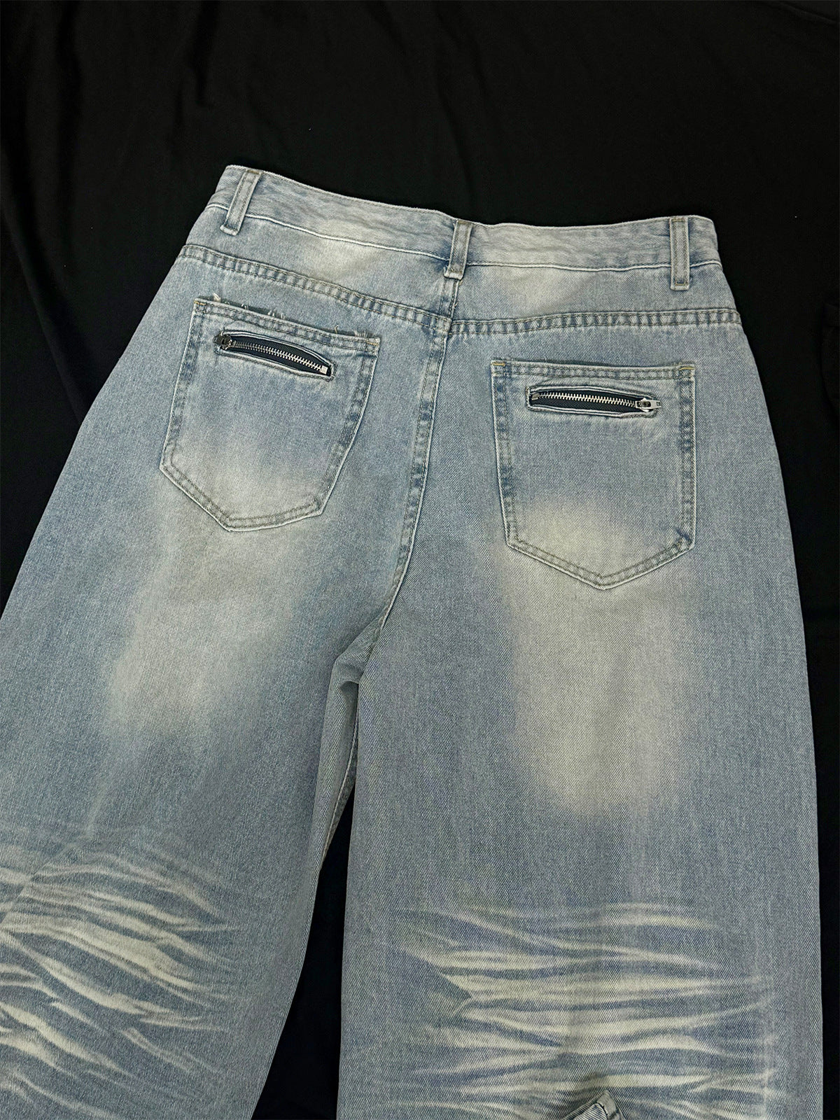Washed Whisker Damage Wide Leg Denim Jeans WN25532