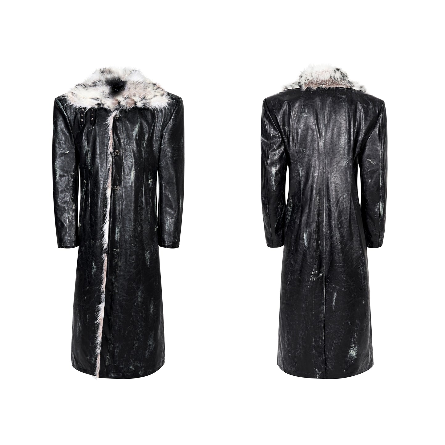 Paint Damage Stand Neck Fake Fur Coat WN22640