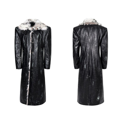Paint Damage Stand Neck Fake Fur Coat WN22640