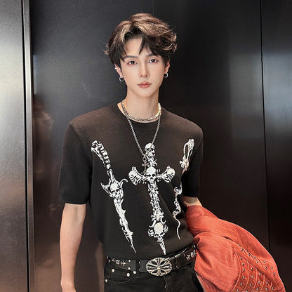 Skeleton Print Short Sleeve T-Shirt WN25052