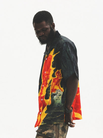 Skull Print Oversize Short Sleeve Shirt WN17724