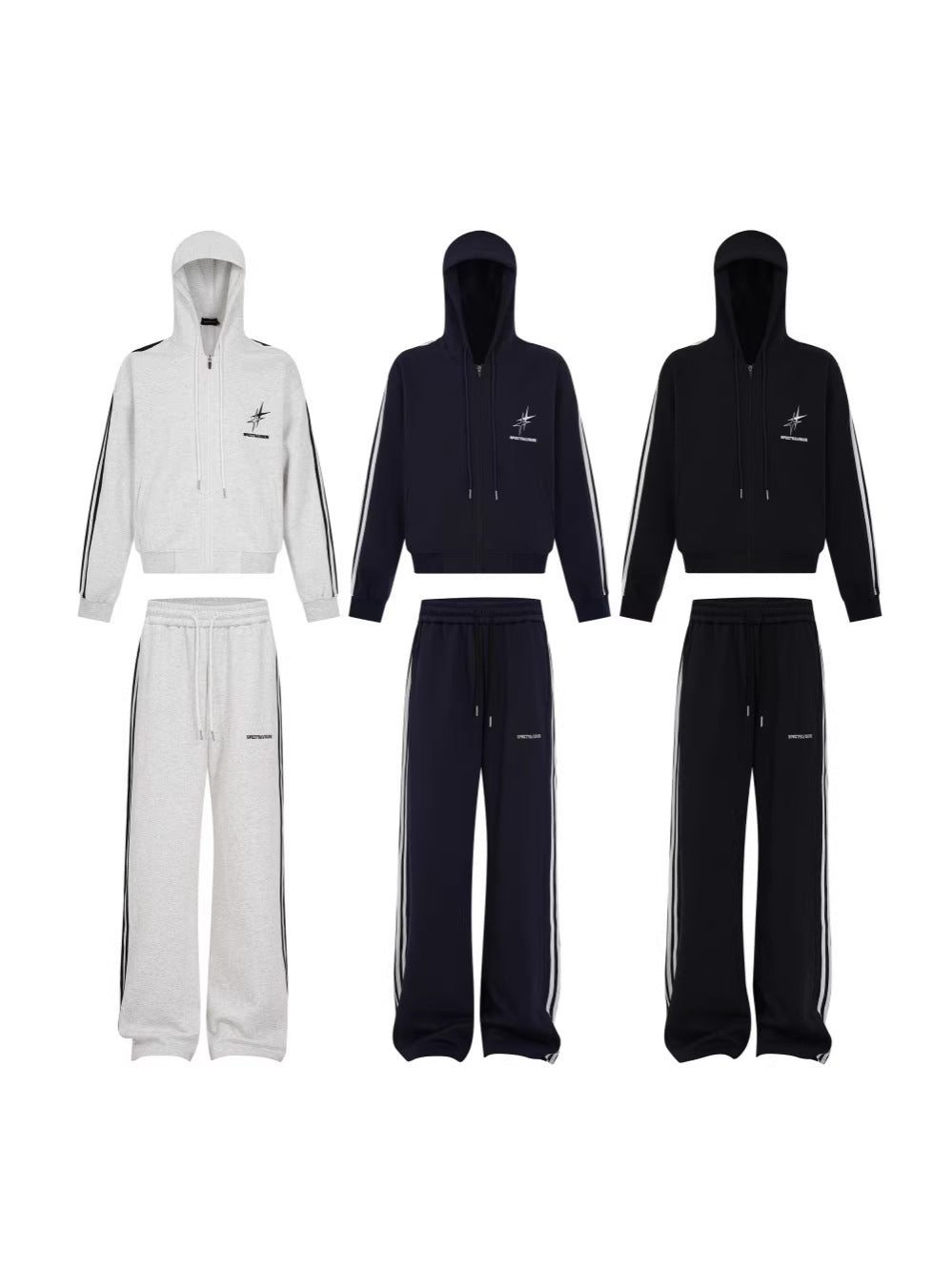 Stripe Zipper Hoodie & Wide Leg Drawstring Sweatpants Setup WN27993