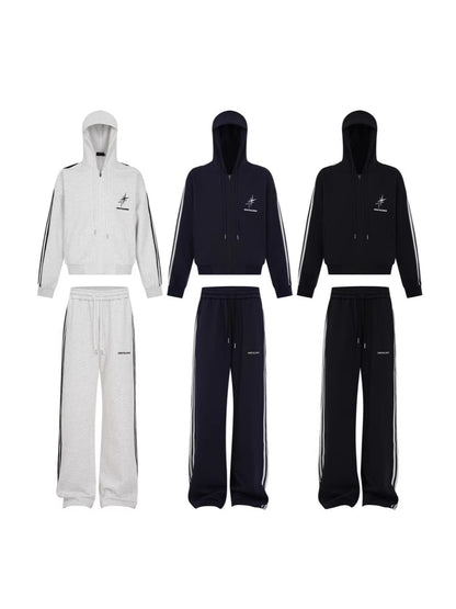 Stripe Zipper Hoodie & Wide Leg Drawstring Sweatpants Setup WN27993