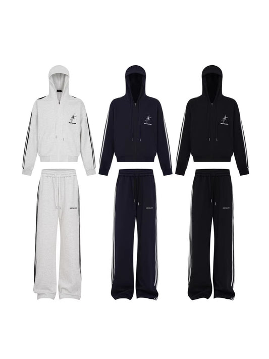 Stripe Zipper Hoodie & Wide Leg Drawstring Sweatpants Setup WN27993