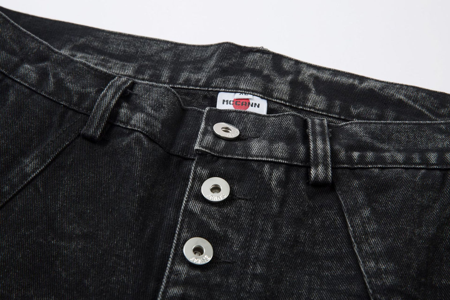 Washed Crinkle Button Fly Wide Leg Denim Jeans WN26144