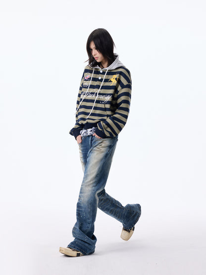 Stripe Print Drawstring Oversize Pullover Hoodie WN27361