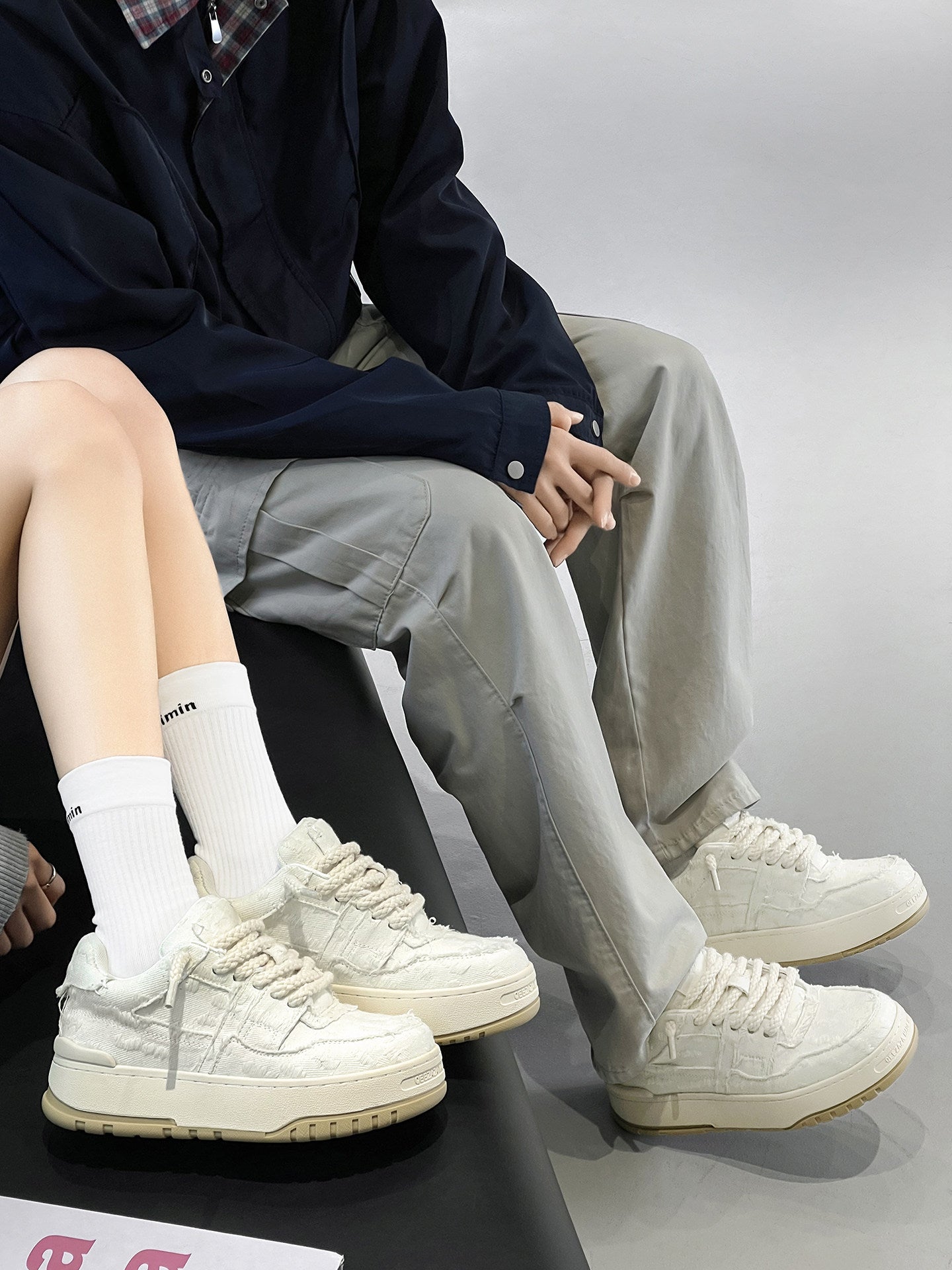 Chunky Textured Platform Lace-Up Sneakers WN24538
