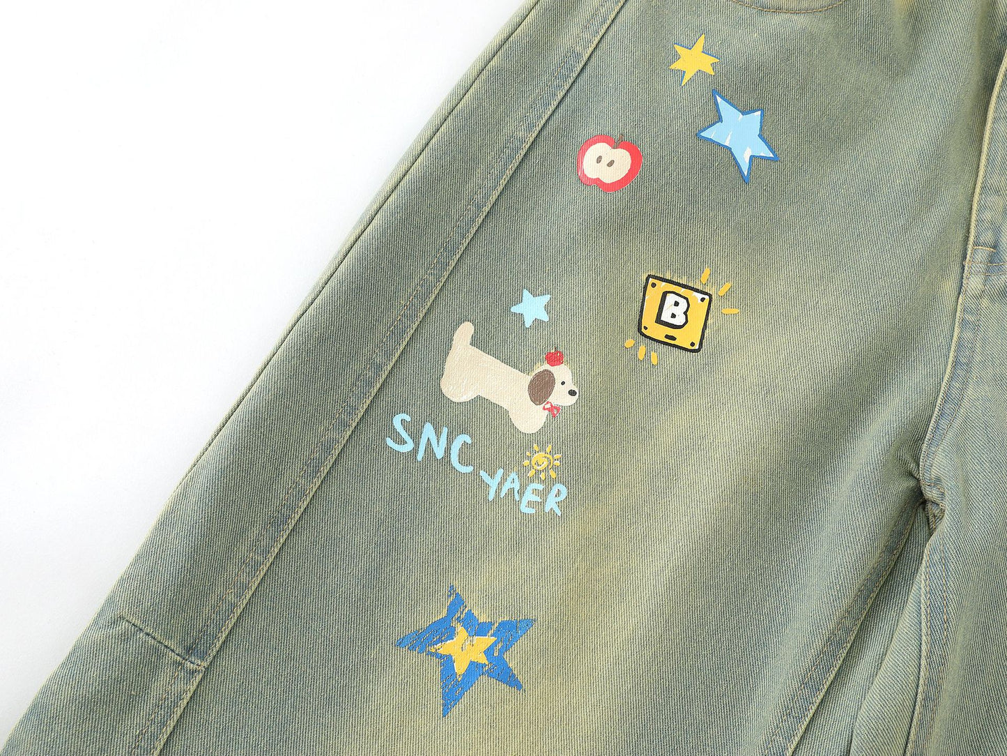 Cartoon Embroidery Wide Leg Denim Jeans WN26969