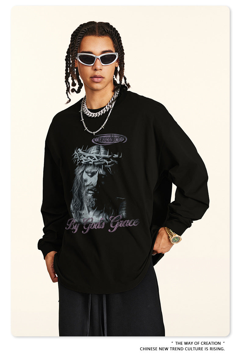 Water Washed Wax Print Long Sleeve T-Shirt WN7885