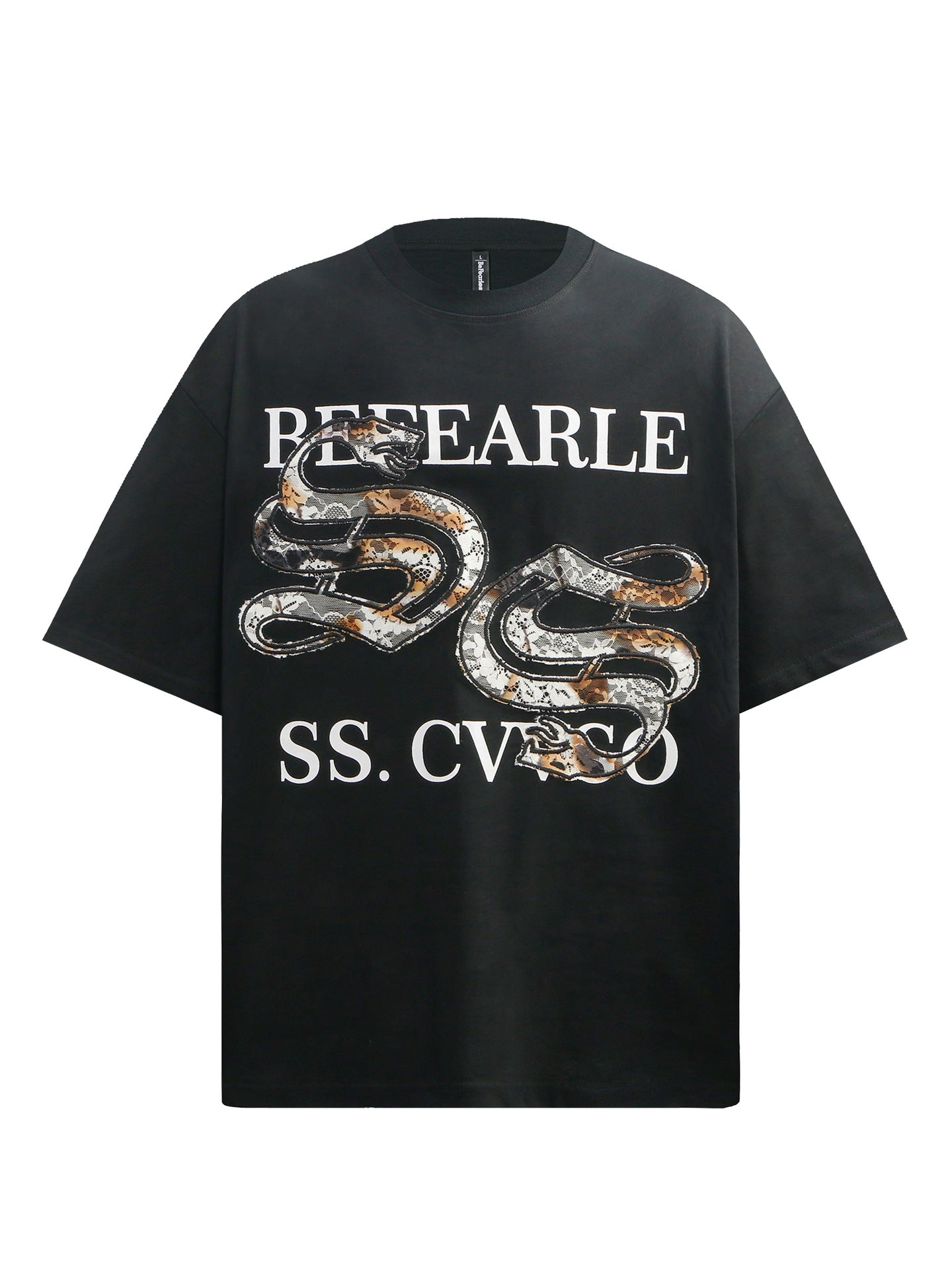 Snake Graphic Lace Embroidery Oversize Short Sleeve T-Shirt WN26341