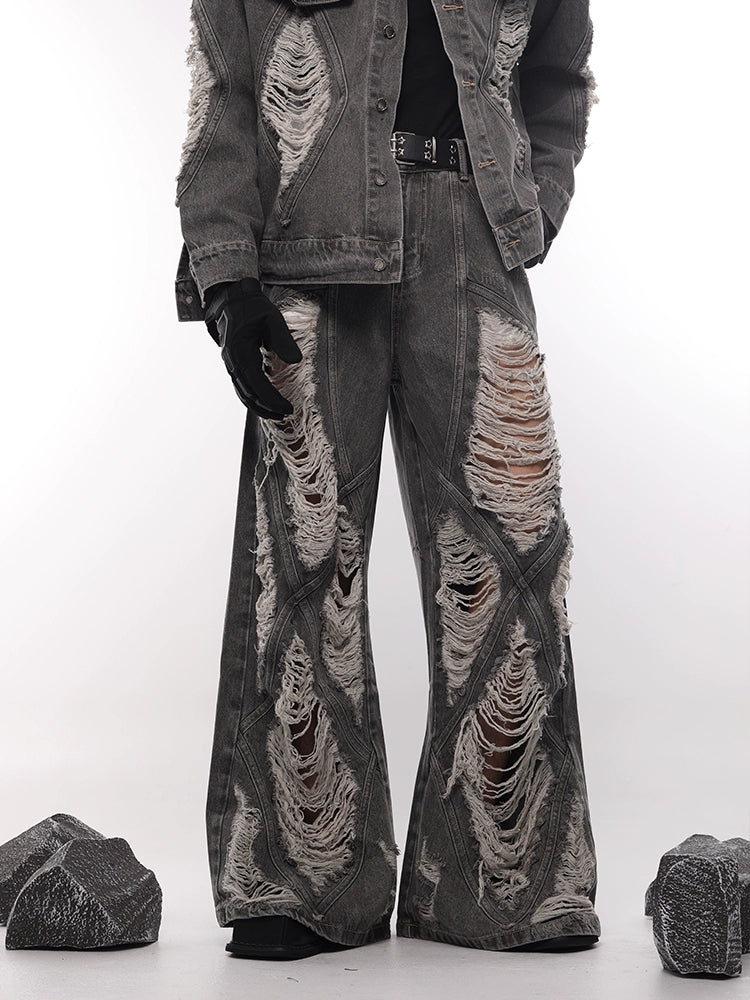 Frayed Washed Damage Wide Leg Denim Jeans WN18687