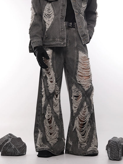 Frayed Washed Damage Wide Leg Denim Jeans WN18687