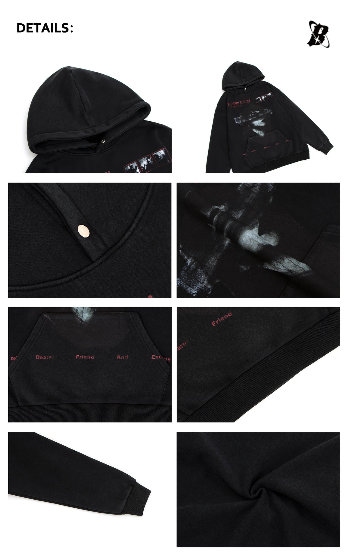 Washed Portrait Print Boxy Oversize Pullover Hoodie WN26320
