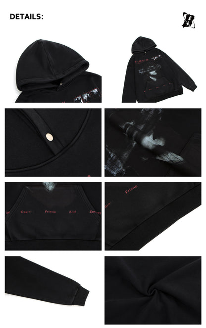 Washed Portrait Print Boxy Oversize Pullover Hoodie WN26320