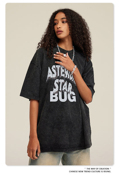 Washed Round Neck Pure Cotton Short Sleeve T-Shirt WN7832