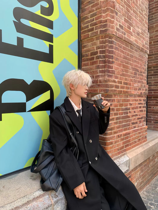 Front-Buttoned Shoulder-Pad Oversize Coat WN19804