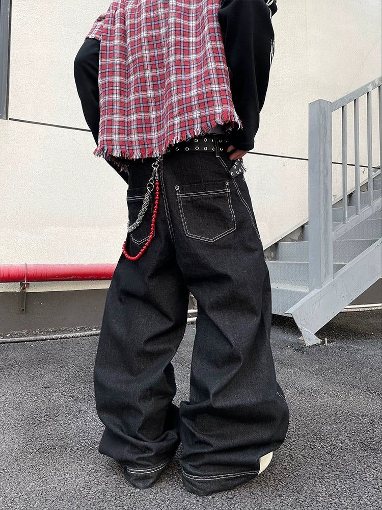 Curved Silhouette Pleats Contrast Stitch Flare Denim Jeans WN16290