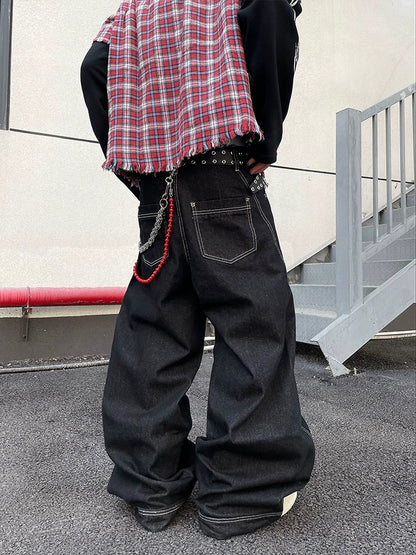 Curved Silhouette Pleats Contrast Stitch Flare Denim Jeans WN16290