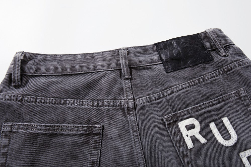 Gradient Paint Letter Graphic Wide Leg Denim Jeans WN28027