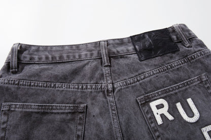 Gradient Paint Letter Graphic Wide Leg Denim Jeans WN28027