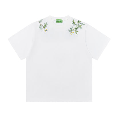 Floral Letter Embroidery Oversize Short Sleeve T-Shirt WN26880