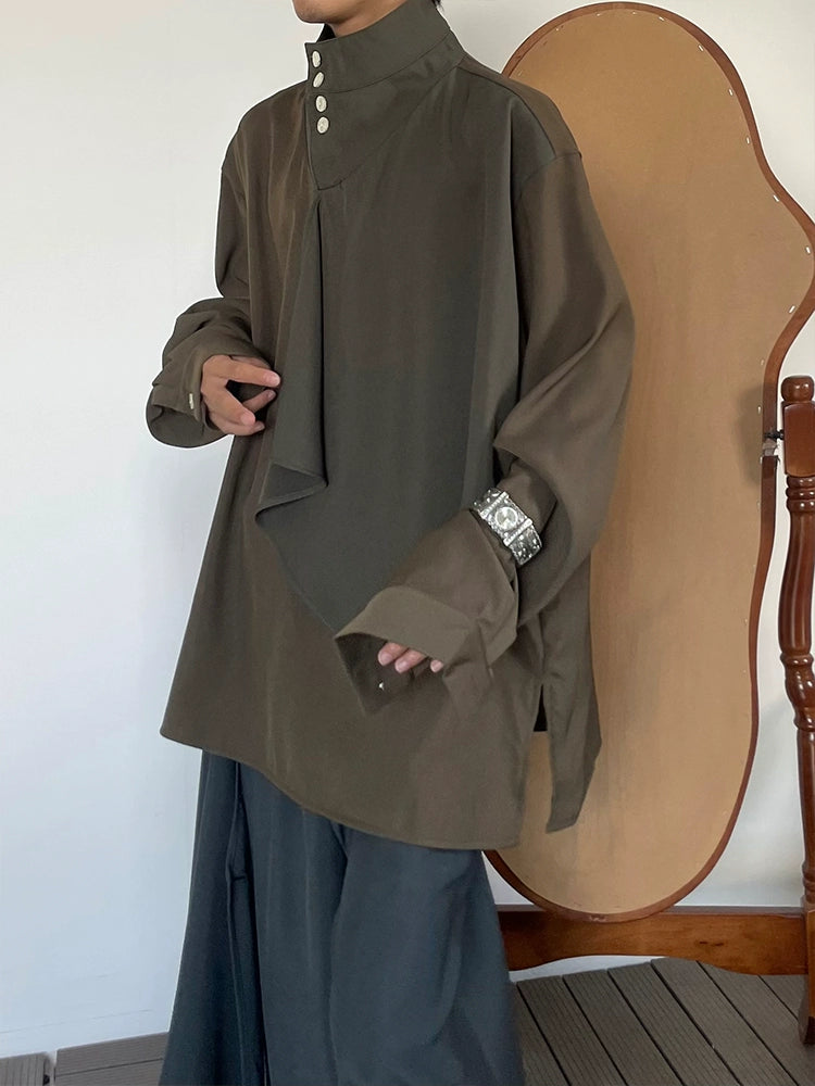 Patchwork Stand Neck Long Sleeve Shirt WN19994