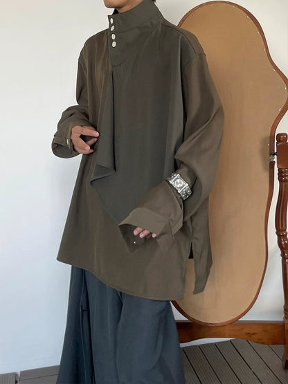 Patchwork Stand Neck Long Sleeve Shirt WN19994