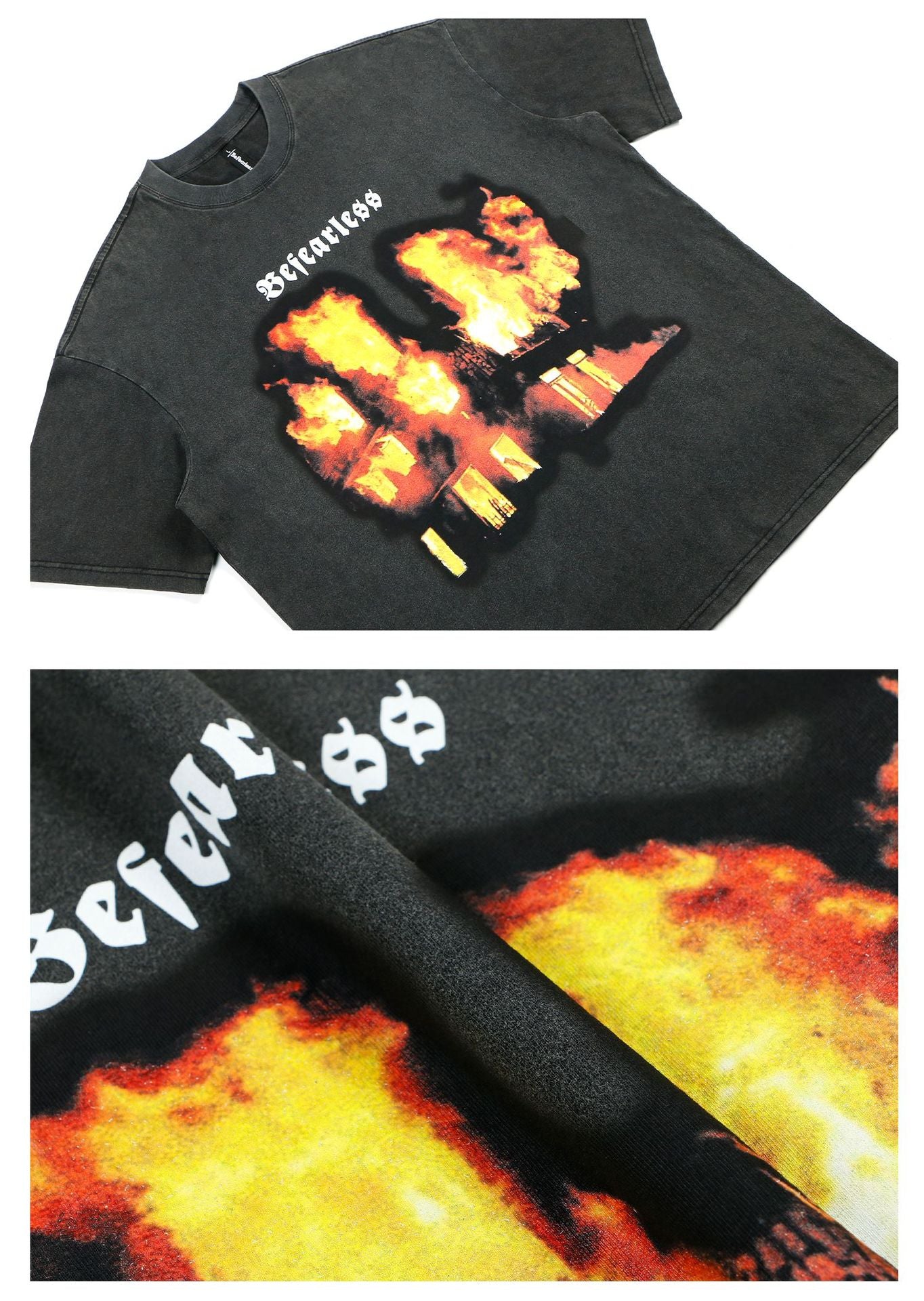 Washed Heavyweight Flame Print Oversize Short Sleeve T-Shirt WN26363