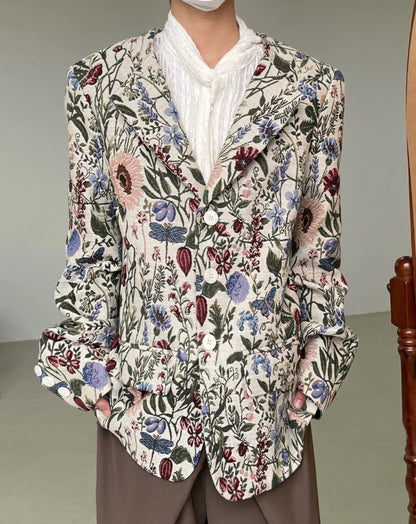 Floral Shoulder-Pad Jacquard Tailored Jacket WN20023