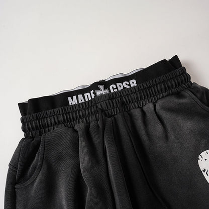 Washed Double Waist Print Wide Leg Sweatpants WN27834