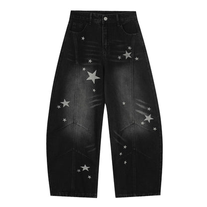 Star Print Curved Denim Jeans WN25482